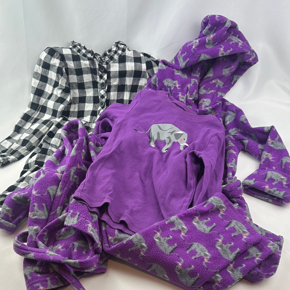 Leveret Purple Elephant Pajama Set with Bonus Dress - Size 3/4 Girls